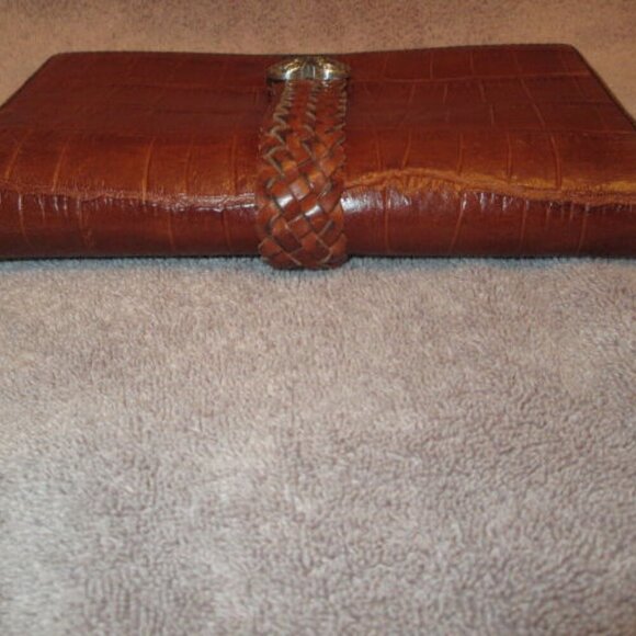 Brighton Leather Crocodile Embossed Checkbook Wallet Clutch Organizer Two Tone - Picture 8 of 12